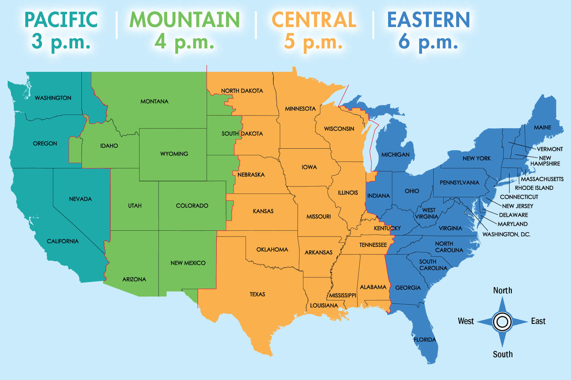 Carte des fuseaux horaires de la Californie